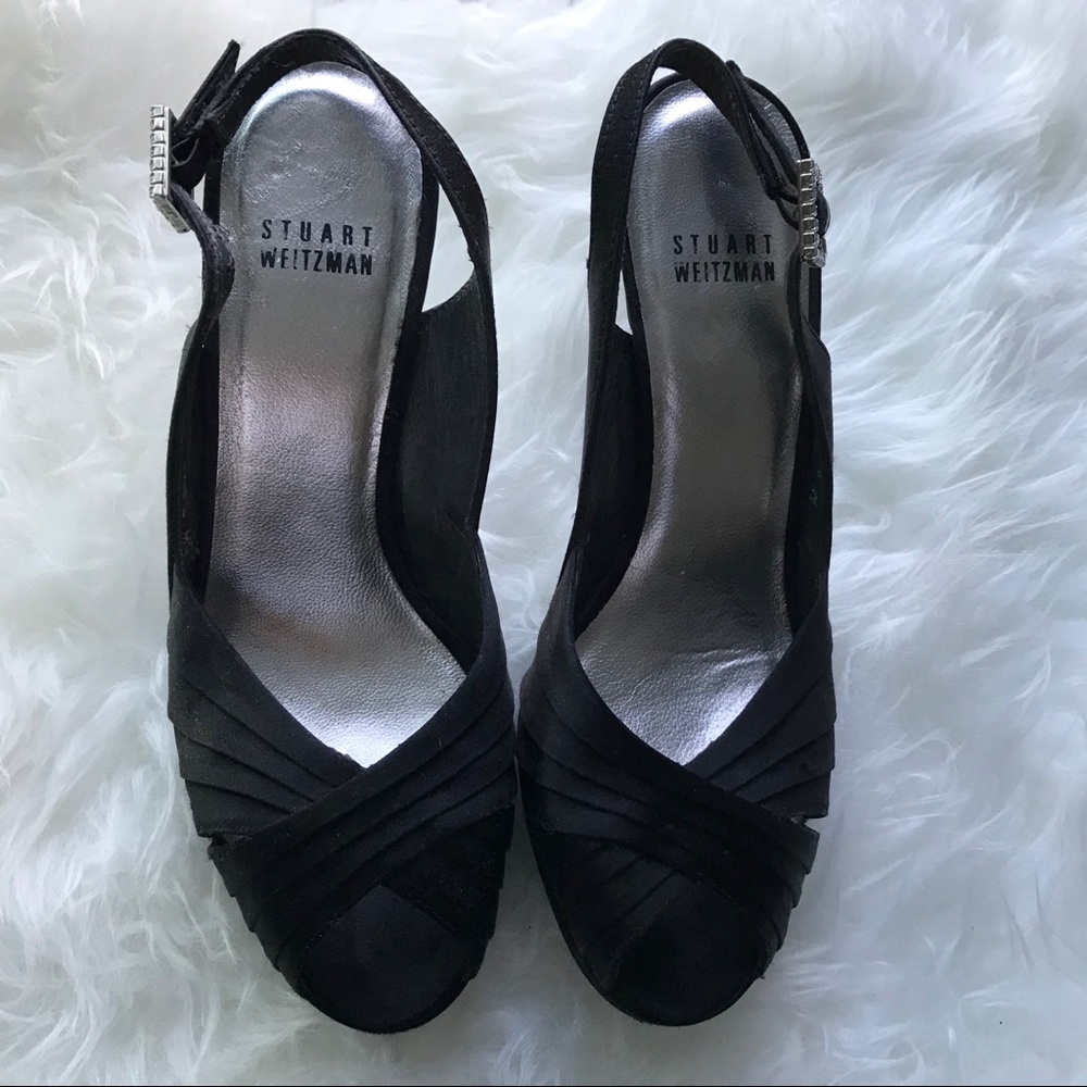 Stuart Weitzman Satin Platform slingback Heels 6M